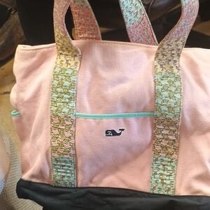 Pink Tote Bag with Patterned Straps